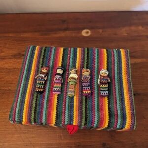 Guatemalan Padded Homemade Fabric Box  6.5” X 9” Decorative W/ Worry Dolls